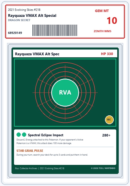 2021 Evolving Skies Rayquaza VMAX Alt Art PSA 10
