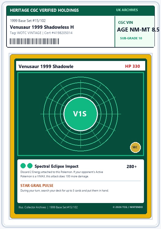 1999 Base Set Venusaur Holo Shadowless PSA 9
